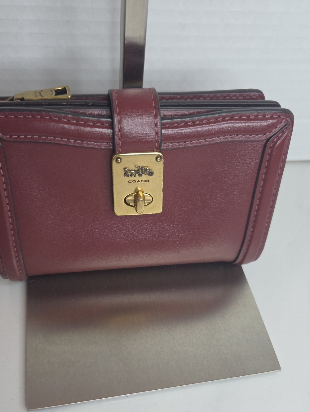 Coach Burgundy Leather Turnlock Wallet